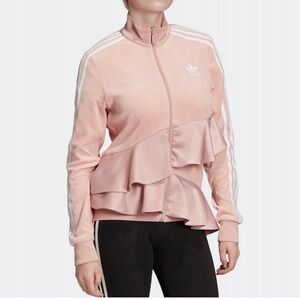 Adidas J KOO firebird Pink Ruffle Jacket with White Stripes track XS